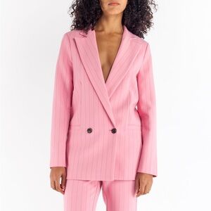 NWOT Ganni Striped Sea Pink Brighton Blazer 40
